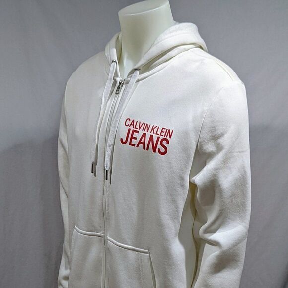 BNWT L Calvin Klein Jean White Full Zip Hoodie - Picture 1 of 11